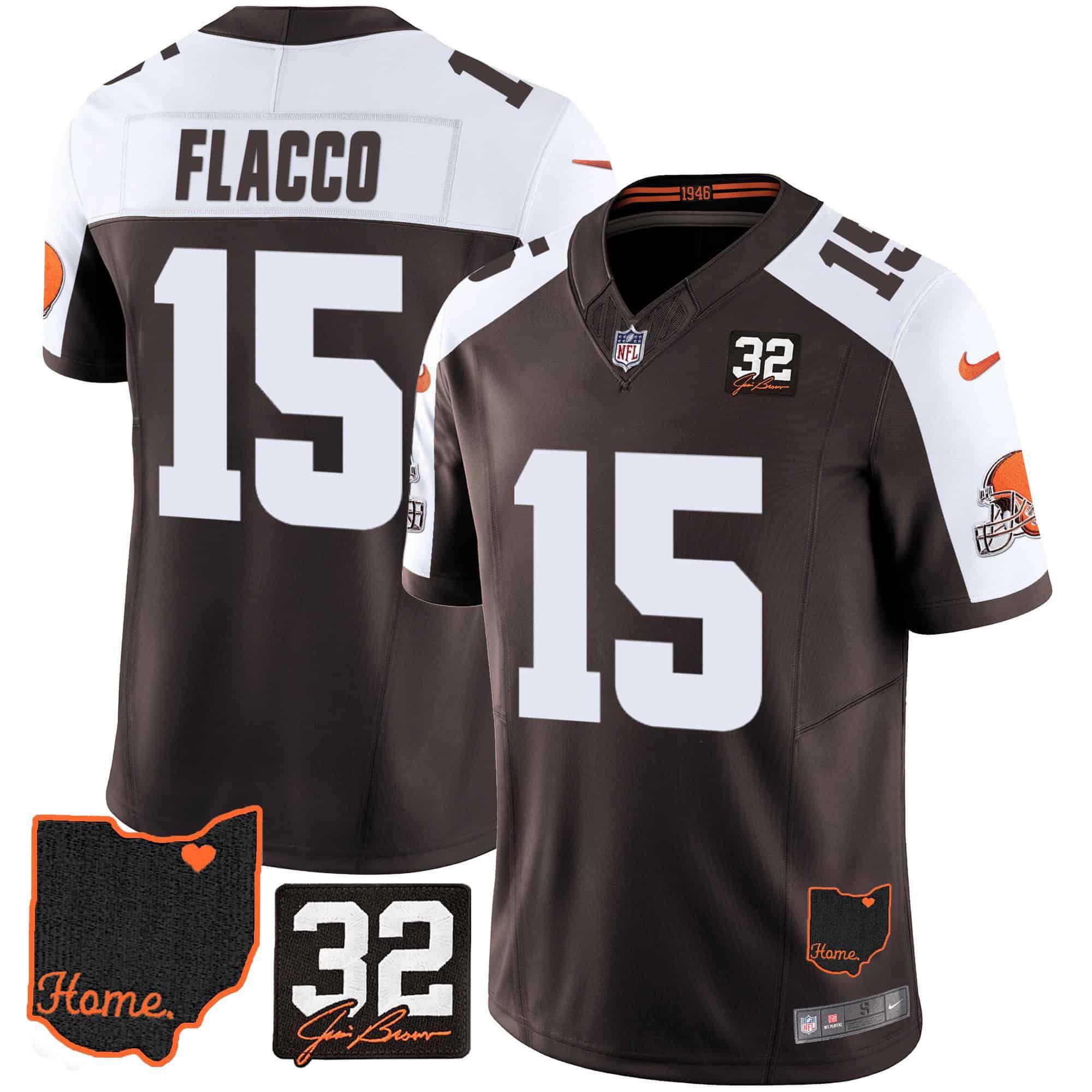 Men Cleveland Browns #15 Flacco Brown Memorial Home Patch 2024 Nike NFL Jersey->indianapolis colts->NFL Jersey